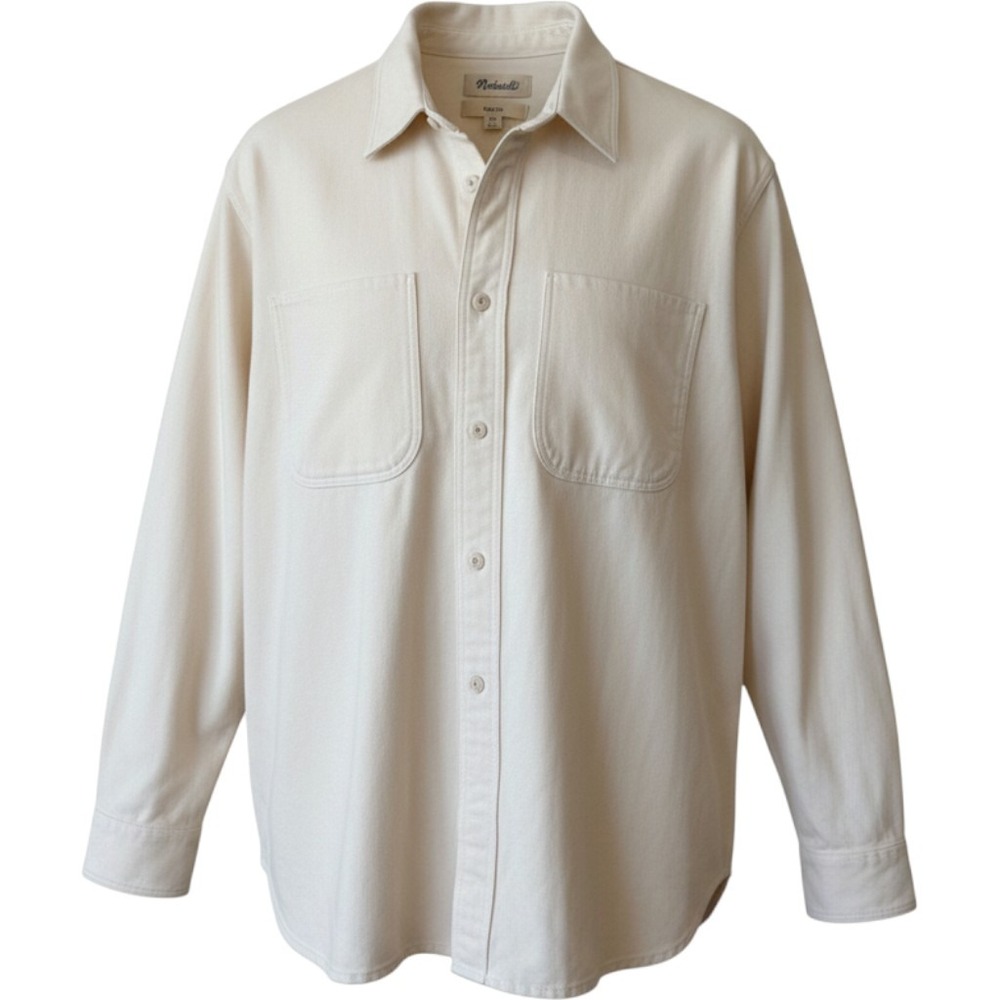 Madewell Women Cotton Button Up Shirt XL Ivory Easy Fit Twill Shacket Utility